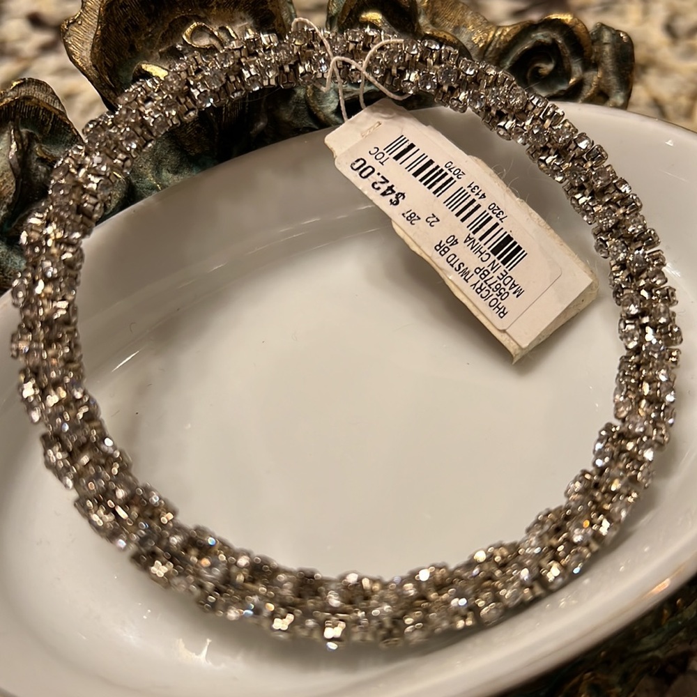 Silver Rhinestone Bangle Bracelet - Picture 2 of 5